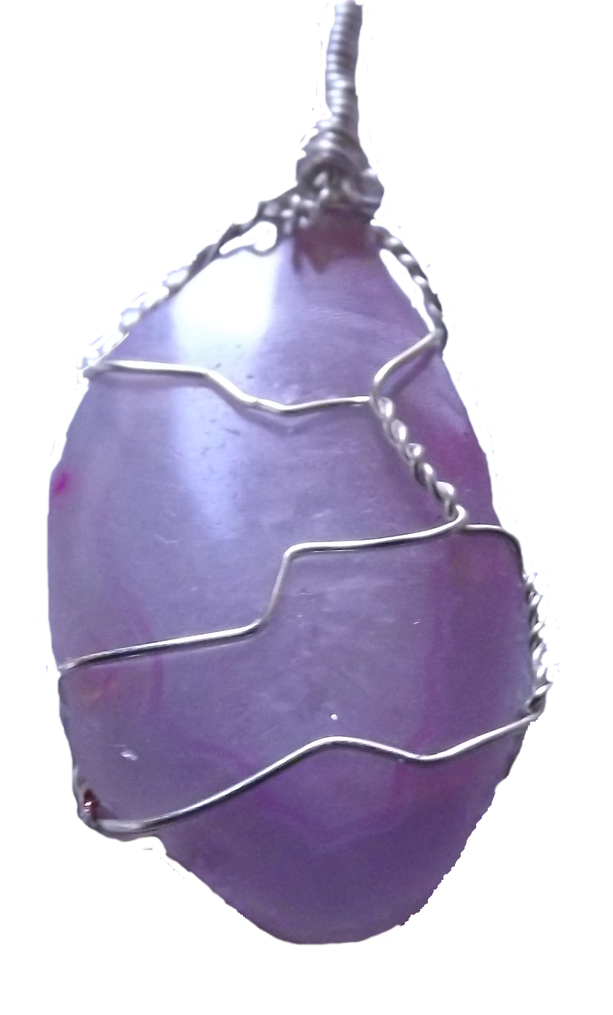 Natural Geode Beautiful Pink Translucent Wire Wrapped Pendant