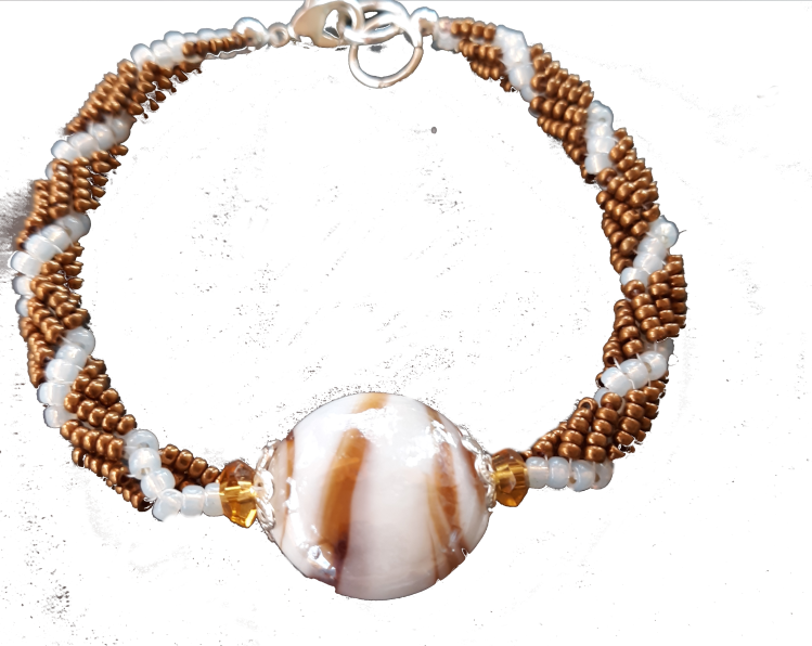 Spiral bracelet with caramel, golden tan and chocolate focal bead