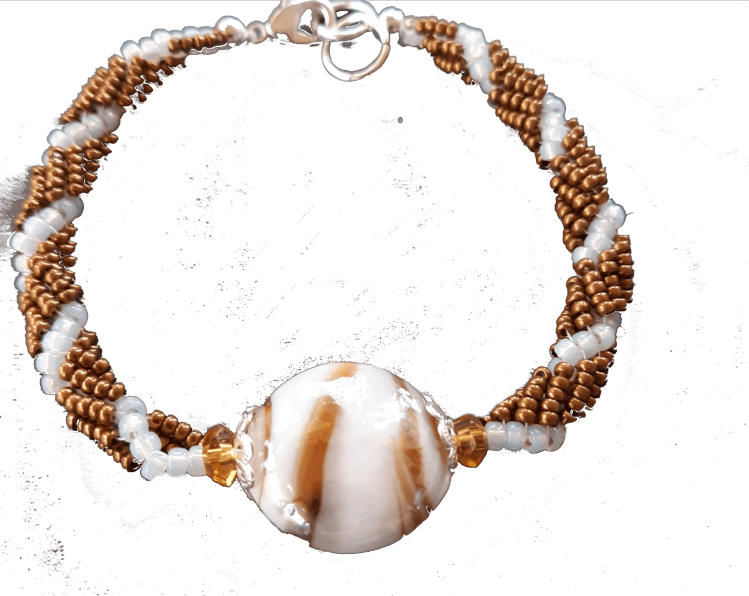 Spiral bracelet with caramel, golden tan and chocolate focal bead